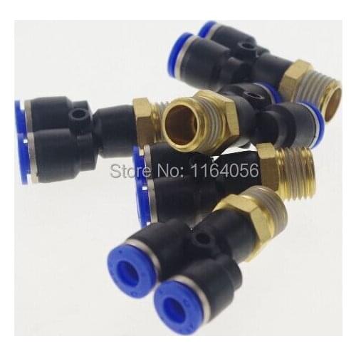 5pcs Tube OD 10mm x BSPT 1/4 Push In Threaded Male Y Pneumatic Jointer Connector