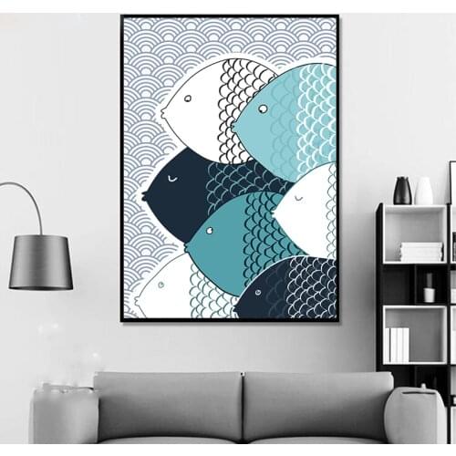 Abstract Wall Art Canvas Painting Fish Posters and Prints for Living Room Picture for Home Design Frameless Room Decor