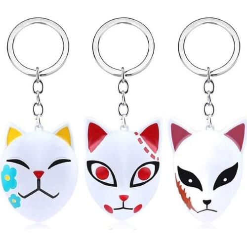 Anime Demon Slayer Keychain Kimetsu No Yaiba Kamado Nezuko Fox Mask Alloy Pendant Key Chains Keyring Necklace Accessories