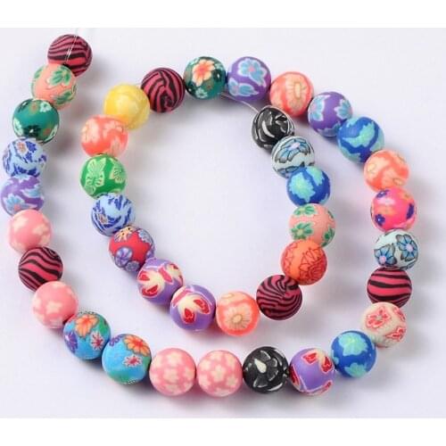 10mm Mixed Handmade Polymer Clay Round Ball Beads for Jewelry Making Girls Diy Bracelet Candy Beads 40pcs/strand 16 inches