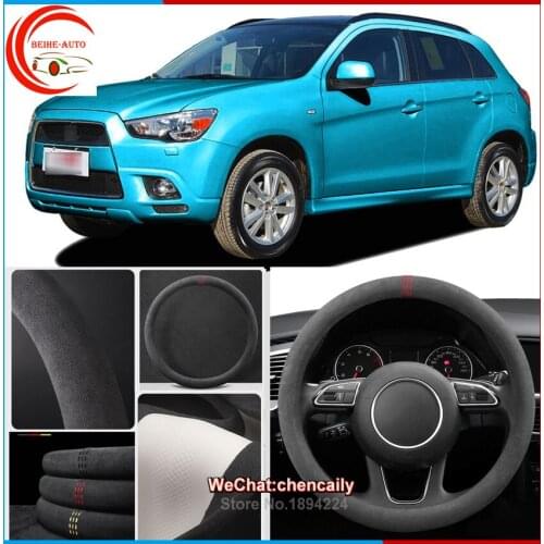 For Mitsubishi ASX Black Alcantara Car Steering Wheel Cover Interior Protection Case All seasons anti-skid steering wheel