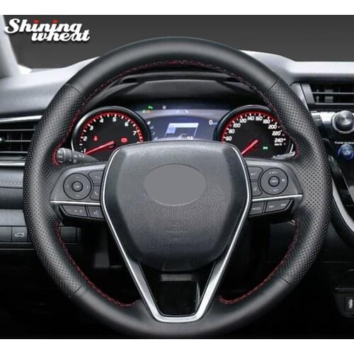 Shining wheat Black Leather Steering Wheel Cover for Toyota Camry 2018-2019 Corolla 2018-2019 Avalon 2018-2019 RAV4 2019