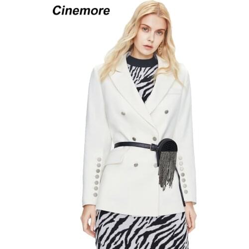 Cinemore 2021 Spring Autumn Blazer Femme Double Breasted V Neck Grace Fashion Chic Jacket British Buckle Womens Coat Tops 82194