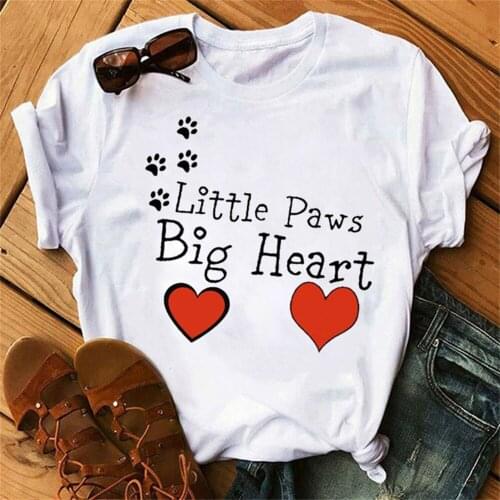 Little Paws Big Heart Printed T Shirt Fashion Women T Shirt Female Summer Casual Tops 90s Lady Women Tee Shirt TX5981