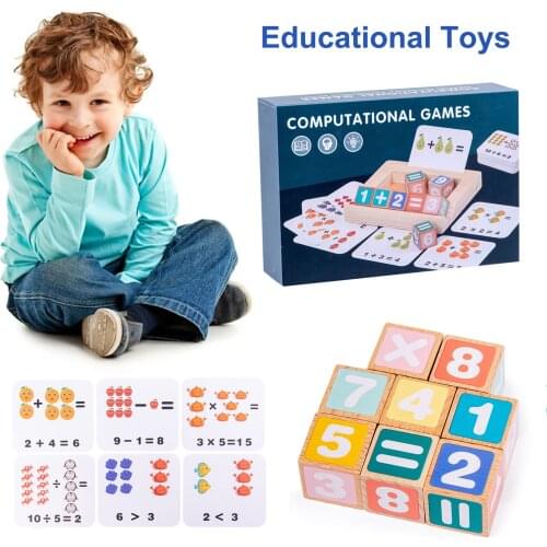 Montessori Early Educational Puzzles Toys Children Intelligence Math Learning Toy Wood Blocks Cards For Kids Gift Montessori Toy