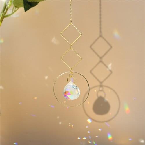 Crystal Sun Iron Ring Prisms Hanging Rainbow Chaser Lighting Accessories for Window Curtains Pendant Home Garden Decoration