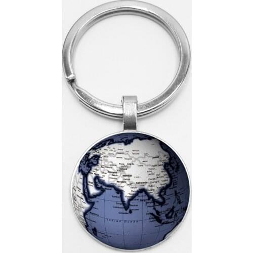World Map Earth Seven Oceania Glass Keychain Golden Precision Globe Car Keychain Hanging Buckle DIY Photo Customization