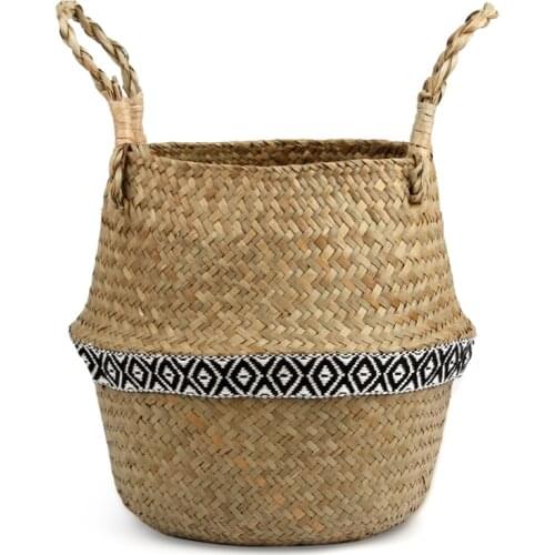 22cm x 20cm Seagrass Laundry Basket Natural Rattan Flower Basket Vase Planter Nursery Pot Belly Basket