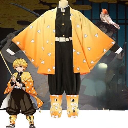 Adult Demon Slayer Cosplay Costume Agatsuma Zenitsu Kimetsu no Yaiba Men Kimono Anime Uniform
