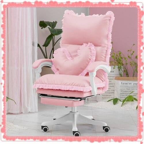 2021 new pink cute computer chair lace girl home office game chair anchor live game chair liftable rotating gaming chair
