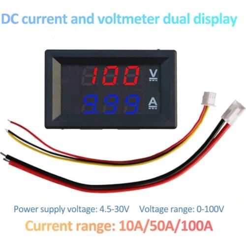 Mini Digital Voltmeter Ammeter DC 0-100V 10A 50A 100A Amp Volt Voltage Current Meter Detector Tester 0.28" Dual LED Display Gaug