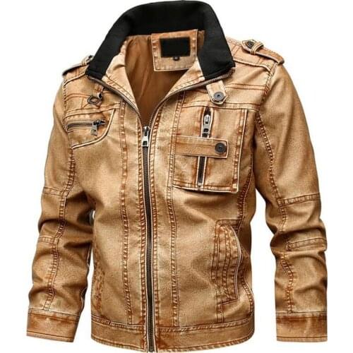 Mens Fur Leather Jacket Mens Plus Thick Velvet Leather Coat Mens Winter Mid-length Multi-pocket Wool Liner Tactical Jackets