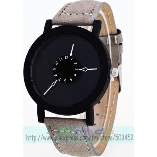 100pcs/lot fashion mat leather belt man no logo watch wrap quartz casual black case wrist watch for men turntable watch