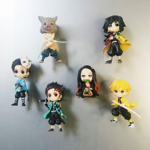 6PCS Set Japan Demon Slayer Toys Figure Kamado Tanjirou Kamado Nezuko Fridge Sticker Ornaments Drop Shipping