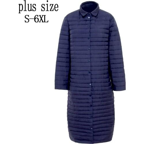New plus size s-6XL Coat Ultra warm white Duck Down Jacket x-Long Female Overcoat Slim Solid Jackets Winter Coats Parkas Padded