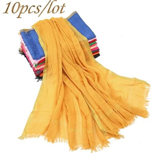 New Arrival Plain Cotton Scarf Gold Glitter Tassel Shawl Solid Color Shimmer Scarves Muslim Women Hijab Gold Thread Scarf Stoles