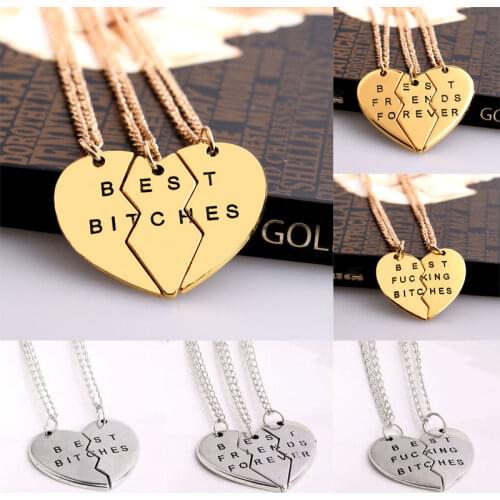 Bespmosp 2/3 PCS Broken Heart Pendant Necklace Gold Silver Plated Best Friends BFF Women Men Statement Jewelry Friendship Choker