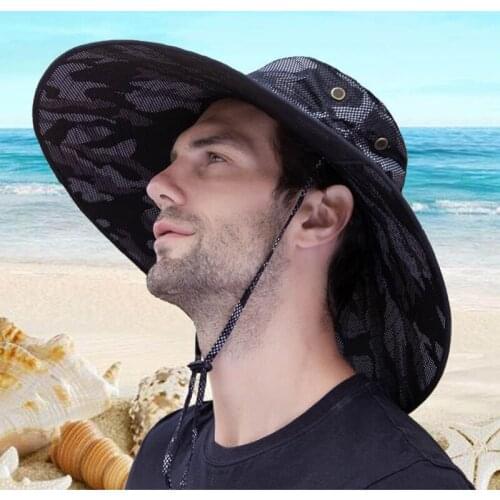 Sun Hat Men Women Bucket Hat Camo Flap Outdoor UV Protection Large Wide Brim Hiking Fishing Mesh Breathable Cap
