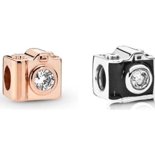 Authentic 925 Sterling Silver Beads Creative Rose Gold Love Camera Beads Fit Original Pandora Bracelet For Women Diy Jewelry