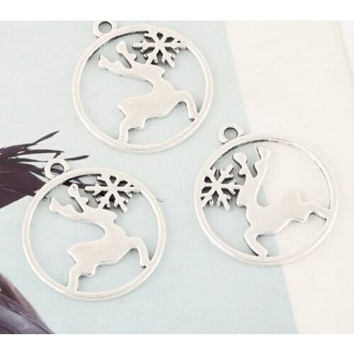 20pcs Silver Color Sika Deer Charms Round Animal Pendant For Christmas DIY Handmade Jewelry Making Accessorie 22x25mm