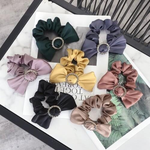 Multicolor Korea Satin Hair Band Rings Scrunchies Handmade Silk Bow Hair Rope Hair Ties Turban Diamond Bow Headband Wholesale
