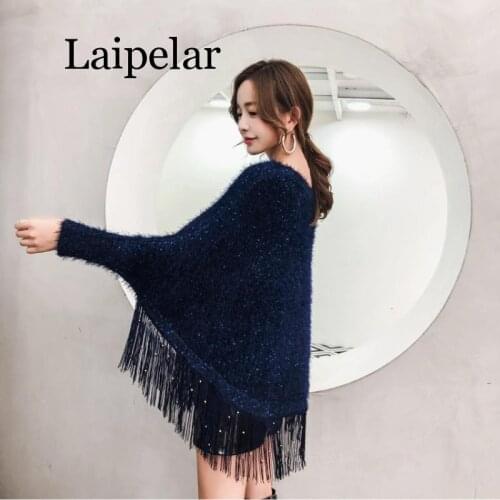 Sequined Fringed Cloak Loose Knit Cape Wrap Tassels Poncho Sweater O-Neck Bat Sleeved Jackets Bat Shirts Tops Blouse Pashmina