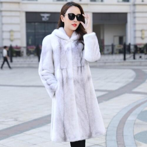 2019 new imported mink fur coat womens winter hooded 100cm long outerwear coats