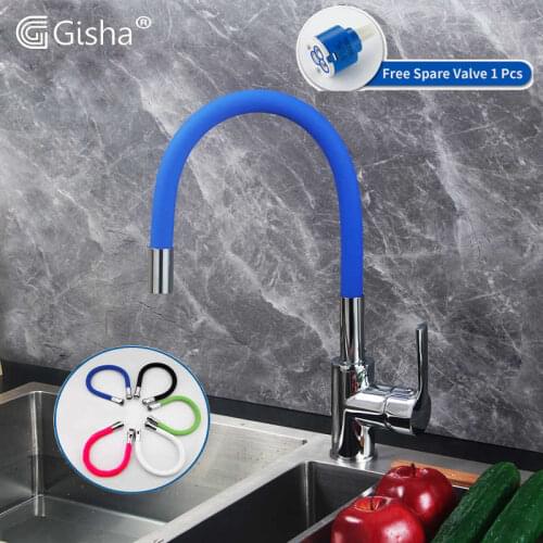 Gisha 5color Pipe Flexible Neck Kitchen Sink Faucet Universal pipe Hot Cold Mixer Tap Kitchen Deck Mounted Kitchen Tap 2G2014