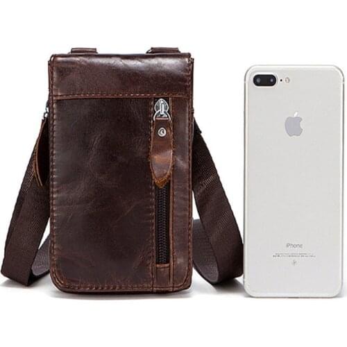 Bisi Goro Genuine Leather Brand Men Crossbody Bags Mobile Phone Bag Casual Vintage Waist Bag High Quality Mens Belt Waist Bag
