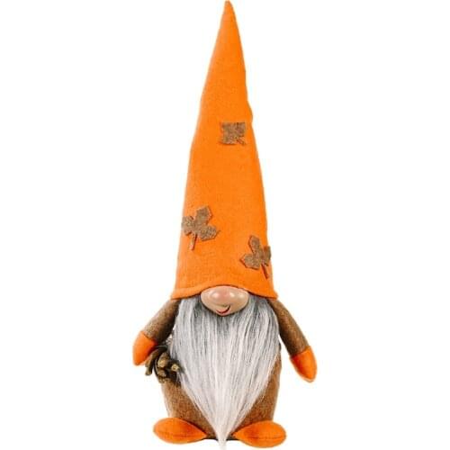 T84E Fall Thanksgiving Gnome Maple Leaf Plush Elf Ornament Handmade Swedish Scandinavian Autumn Tomte Shelf Tiered Tray