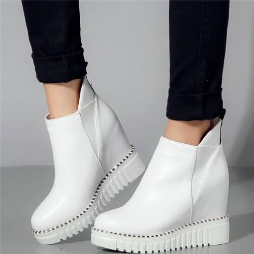 Casual Shoes Women Trainers Genuine Leather High Heel Pumps Shoes Female High Top Fashion Sneakers Wedges Platform Oxfords Shoes