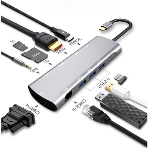 USB-C HUB Multifunction Converter Typec to 4K HDMI MiniDP VGA SD TF Card Reader RJ45 Ethernet USB3.0 3.5mm PD for Laptop Macbook