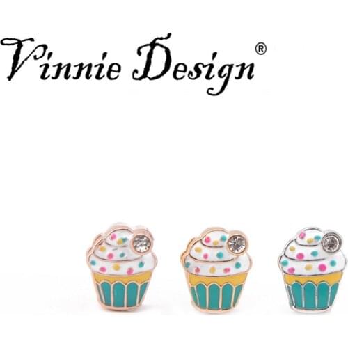 Vinnie Design Jewelry Enamel Cupcake Slide Charms for Wrap Mesh Keepers Bracelets DIY Accessories Making 5pcs/lot
