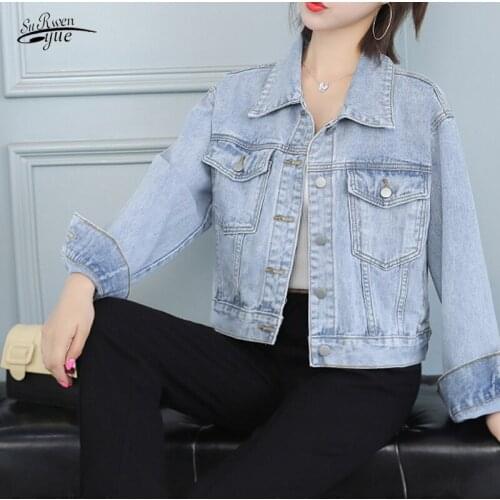 2021 New Plus Size Jeans Denim Coat Jean Jacket Women Clothes Korean Fashion Women Spring Autumn Jacket Solid Casual Tops 16293