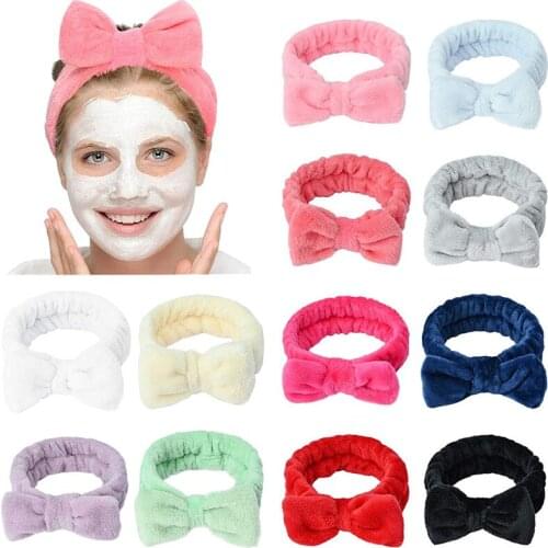 Solid Coral Fleece Headbands for Women Hair Bows Ties Dot Leopard Stripe Elastic Head Band Girls Make Up Accessories Scrunchie