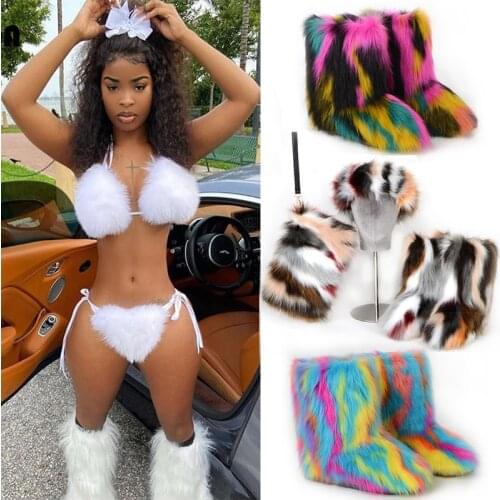 Snow Boots For Women Furry Boots Furry Fur Ankle Shoes Soft Plush Boots Female High Boots Brand Luxury Boots Warm Snow Boots
