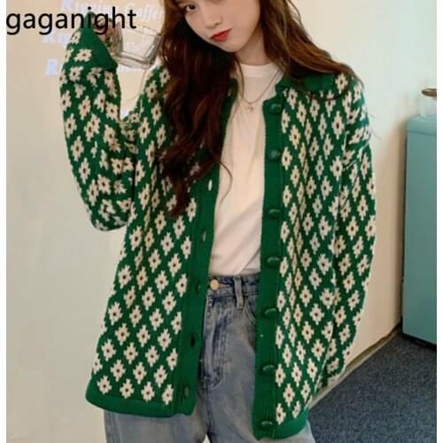 Gaganight Vintage Women Knitted Cardigan Fashion Plaid Girls Spring Autumn 2021 Thin Kardigan Sweater Lady Chic Korean Outwear