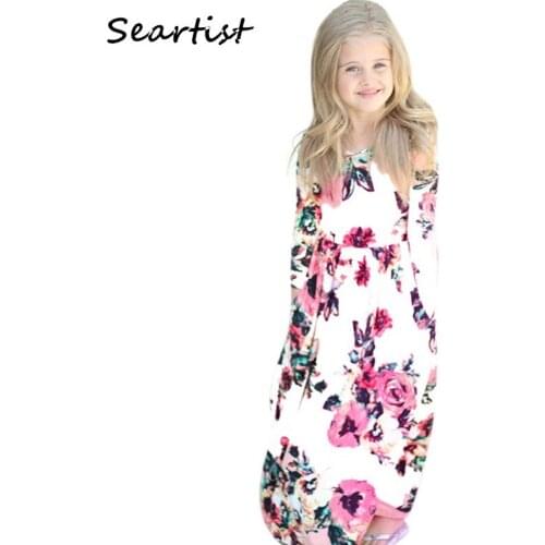 Seartist Baby Girls Beachwear Long Dresses Girl Bohemian Fashion Long-sleeved Floral Dress Princess Casual 2021 New 2T-10T 43G