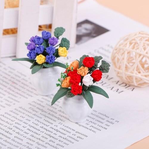 1:12 Doll House Miniature Flowers Fairy Garden Ornament Mini Potted Plant Flowers Pot DollHouse Decor