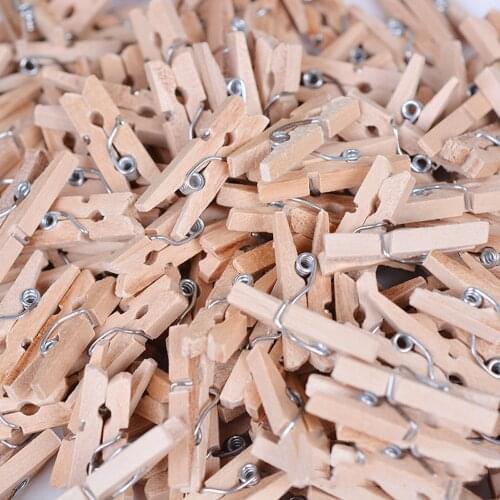 100PCS Mini Natural Wooden Clip Clothes Pegs Windproof Clothespin Multipurpose Photo Paper Clips School Office Home Wood Clamp