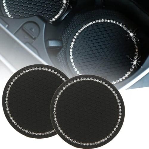 2pcs 2.75inch Universal Vehicle Bling Cup Holder Insert Coaster Car Interior Silicone Anti Slip Crystal Car Coaster Cup Slot Mat