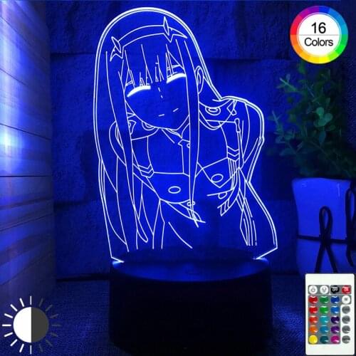 3D Anime Led Lamp Darling In The Franxx Zero Two Night Lights 16 Color Changes Bedroom Decor Childrens Lights Holiday Gift