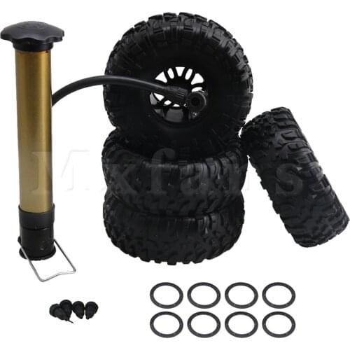 4 Pcs 2.2" Inflatable Tires & Alloy 6 Spoke Black Wheel Rims with Black Clip for RC1:10 Largefoot Rock Crawler