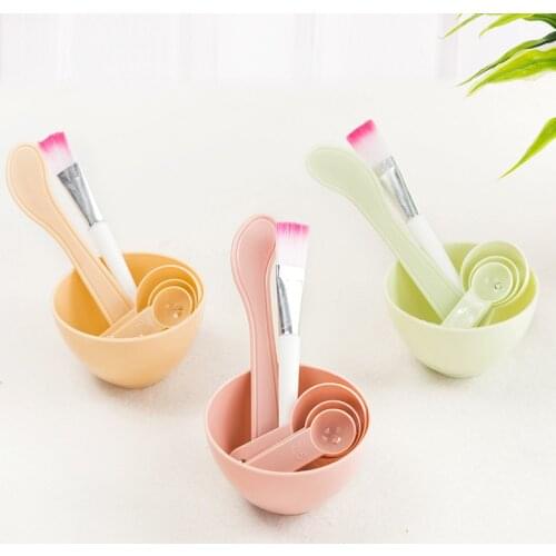 4pcs Face Mask Bowl Set 4 In 1 DIY Facial Beauty Cosmetic Makeup Tool with Brush Mixed Stir Spatula Stick Measuring Spoon Kit