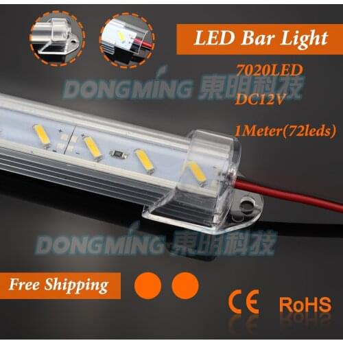 U Aluminium Profile smd 7020 LED luces strip led bar light 1m 72leds 12V with pc covcer kitchen led under cabinet light