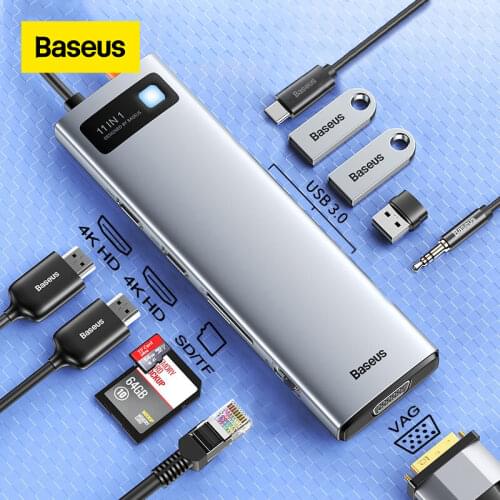Baseus USB C Hub USB 3.0 Type C Adapter 4K@30Hz HD PD 100W Port HUB Dock Station 9/11 in 1 for Macbook Pro Laptop USB Splitter
