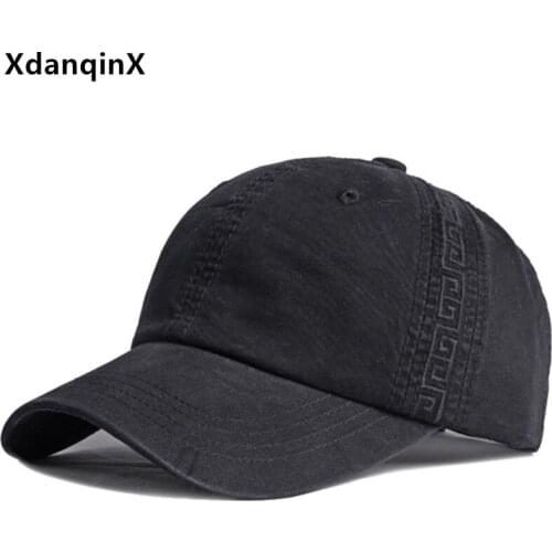 XdanqinX Washed Cotton Baseball Caps For Men Women Adjustable Size Simple Casual Solid Couple Sports Cap Snapback Cap Black Hat