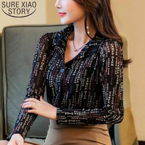 Blusas mujer de moda 2021 womens tops blouses Button Letter Turn-down Collar women long sleeve shirts plus size women 2090 50