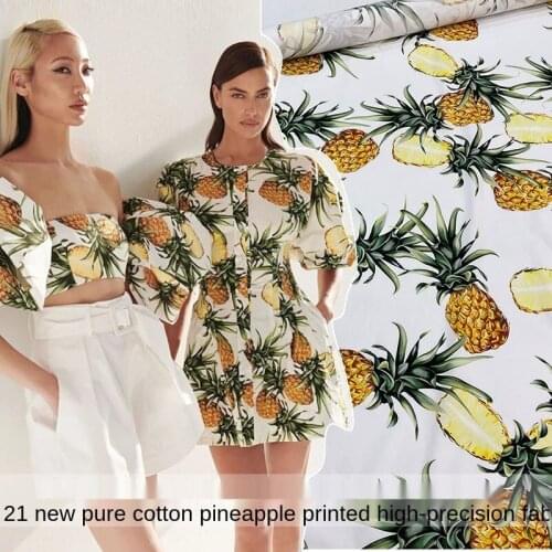 Brand Fashion Natural 100% Cotton Pineapple Printed Clothing Skirt Womens Clothing Fabric for Dress by Meter Sewing Material