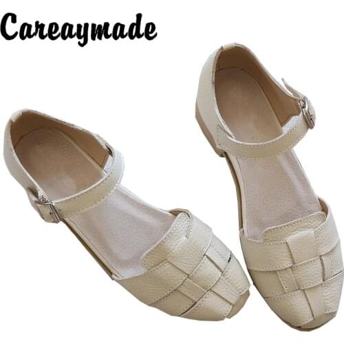 Careaymade-Genuine Leather Sandals,handmade white shoes,the retro art mori girl Flats shoes,Retro classic shoes,2 colors